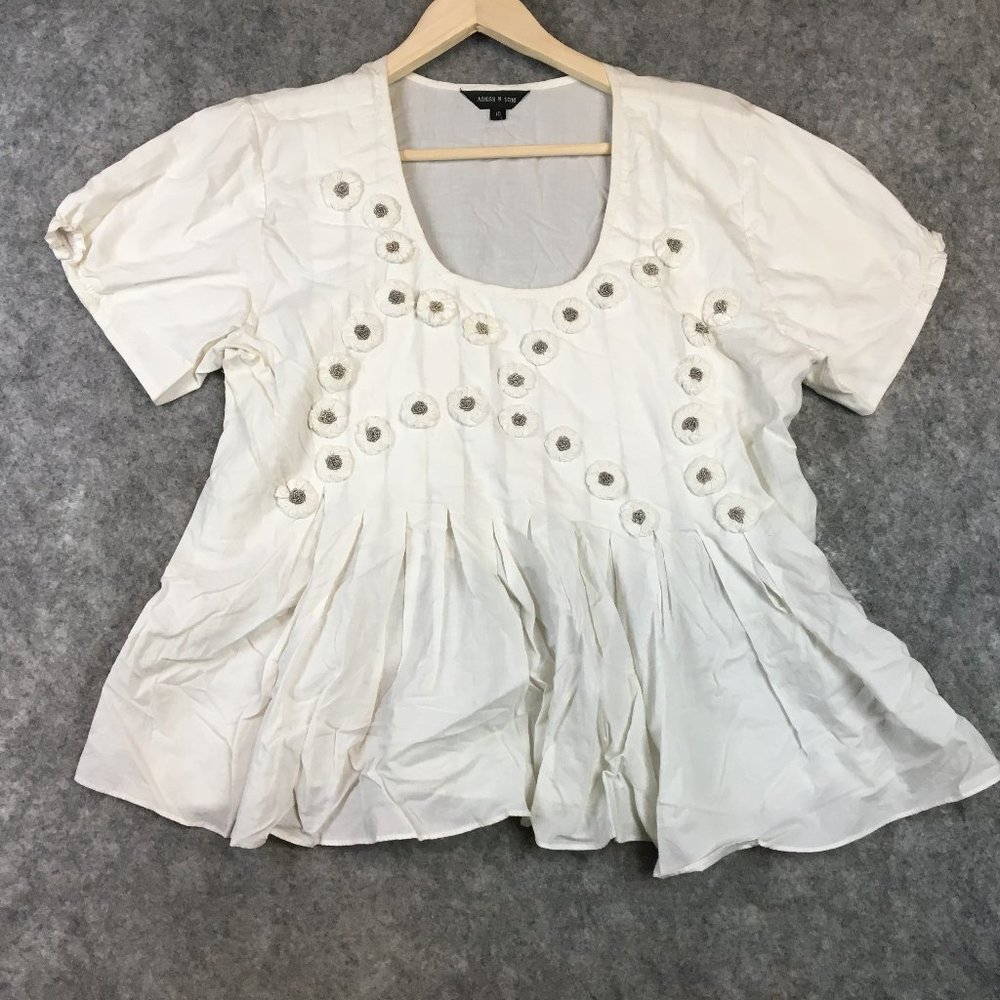 Ashish n Soni Top 10 L Boho White Embellished Beaded Floral Pleated Gathered
